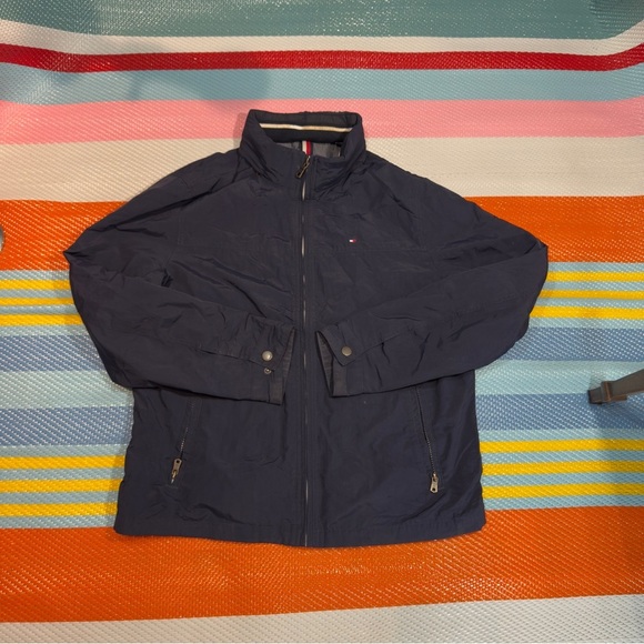 Tommy Hilfiger Navy Blue Lightweight Jacket Packable Hood Men’s Size Large - Picture 1 of 3